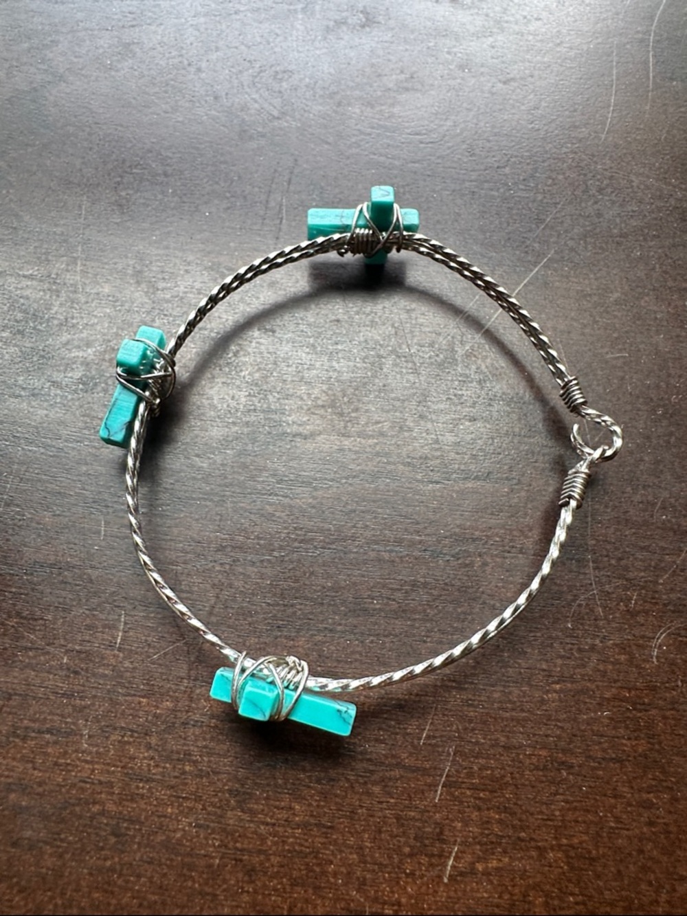 Silver and turquoise cross bracelet